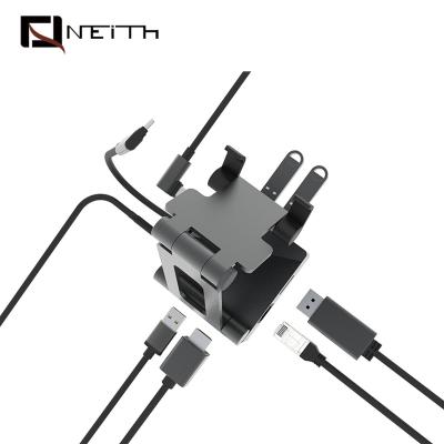 China Neith Aluminum Cell Phone Holders With USB 3.0 PD 3.0 Hub USB 3.0 HDMI 4k Type C Hub 8 in1 Video Game Consoles Stand Holder for sale