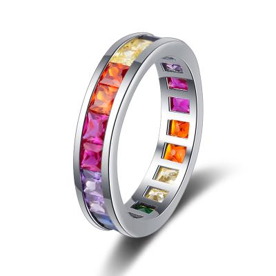 China Beautiful Eco-friendly Rainbow Jewelry Zirconia Rhodium Plated 925 Sterling Silver Ring for sale