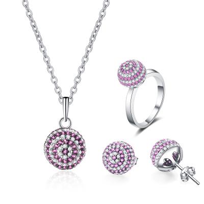 China Beautiful Eco-friendly Ladies Jewelry AAA Cubic Zirconia Ball Shape Pendant And Ring Earring Set Silver 925 Sterling for sale