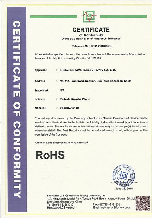 RoHS - Shenzhen Konsta Electronic Co., Ltd.