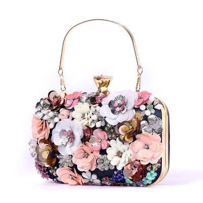 China Fashion Unique Wholesale Luxury Elegant Clutch Colorful Beaded Flower Evening Clutch Bags For Women for sale