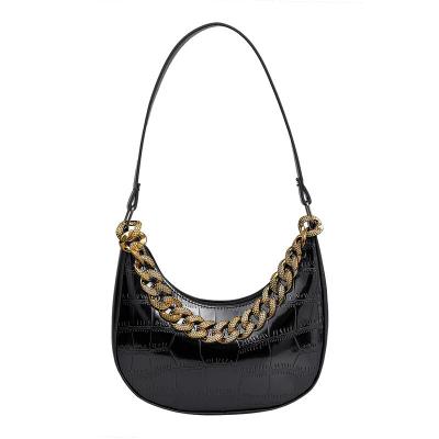 China Fashion Trend Waterproof Custom Gold Chain Half Moon Bags Below PU Leather Pellet Shape Shoulder Bag For Woman for sale