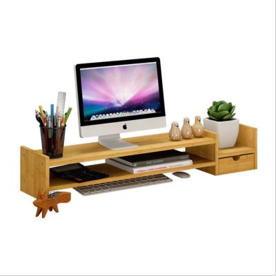 China Modern Wooden Computer Monitor Stand Riser Laptop Stand and Desk Organizer with Keyboard Storage and iPad Tablet Cell Phone Slots for sale