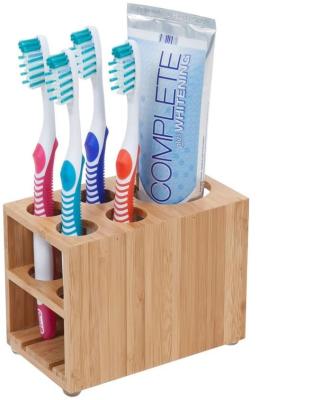 China 5 Slots Sustainable Bamboo Toothbrush and Toothpaste Rack Holder for Bathroom Vanity Storage Rack for sale