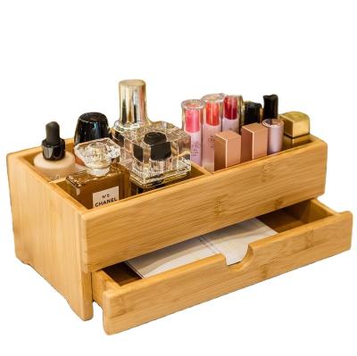 China Sustainable Bamboo Wooden Makeup Organizer With Drawer Storage Rack Box for sale