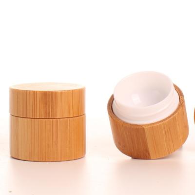 China Bamboo Skin Care Cream Jar Packaging 5g Mini Size Portable Round Shape Skin Care Jar Face Eye Cream Personal Wooden Cover Container For Wholesale for sale