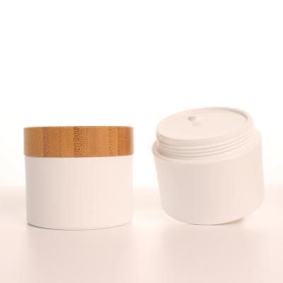 China Personal Skin Care Packaging Large Capacity 150g Round Shape Skin Care Face Cream Jar Cosmetic White Bamboo Container PP Packaging Bamboo Cream Jar For Wholesale for sale