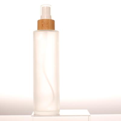 China Personal Skin Care Packaging 150ml Make Your Own Facial Cleansing Water Packaging Frost Spray Glass Bottle Bamboo Atomizer Sprayer For Wholesale for sale