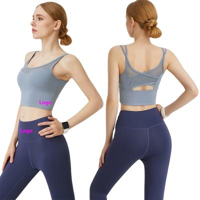 China Breathable Custom Active Logo Tank Bra Top Panty Women Sportwear Gym Fitness Set High Waisted Gaiters 2 Piece Set Yoga Bra Panty Set for sale