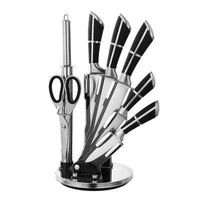 China 8/8/8/5/3.5 inch 8pcs Stainless Steel Viable Knives Set Acrylic Knife Block Kitchen Knife Set for sale