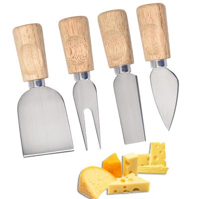 China Sustainable Stainless Steel Cheese Knife Set Rubber Wood Cutting Tool Set With Gift Box for sale