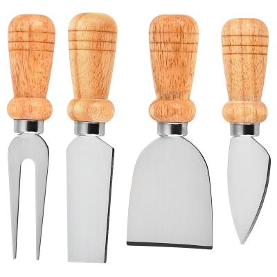 China Sustainable 4 Pcs Cheese Slicer Stainless Cheese Cutter Set Cheese Knives With Wooden Handle for sale