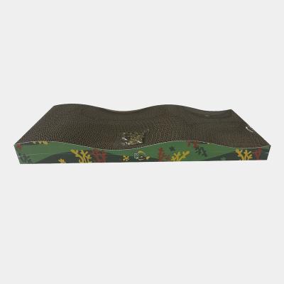 China Stocked Stock Dark green background toy pet cat scratcher cardboard with cat pattern for sale