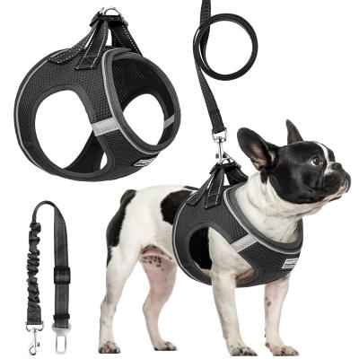 China Sustainable OEM Accept Adjustable Dog Collar Leash And Reversible Harness Set With Dog Seat Belt for sale