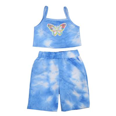 China Trendy casual summer decal suspender crop top and bottom shorts set for 3-4 year old girl for sale