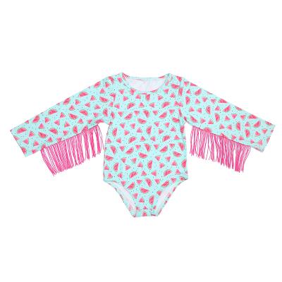 China Spandex Silk Long Sleeve Watermelon/Organic Cotton Long Sleeve Milk Printing Baby Romper Tassel Jumpsuit for sale