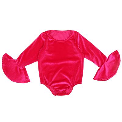 China 2022 Elegant Baby Romper Jumpsuit Autumn Red Solid Color Long Ruffle One Piece Anti Shrink Sleeve Jumpsuit for sale