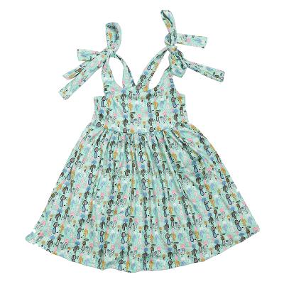 China 2022 Green Backless Baby Girls Dress Anti-wrinkle Summer Strap Printing Sunbathing Sundress Clothes for sale