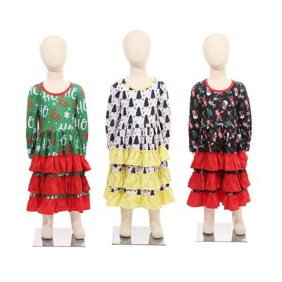 China Anti-Shrinkage Dress For Kids Ruffle Stitched Cartoon Cotton Tank Top Dress Pleated Skirt Autumn Girls Long Sleeve Swing Dress for sale