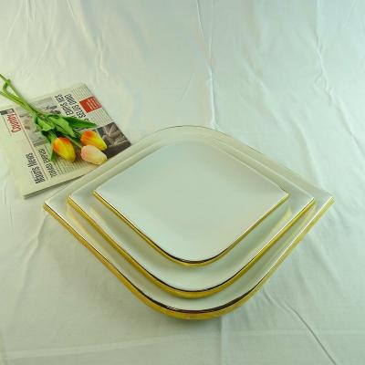 China Viable wholesale porcelain dinner plate dinner plate gold rimmed custom made dinner plate sets for sale