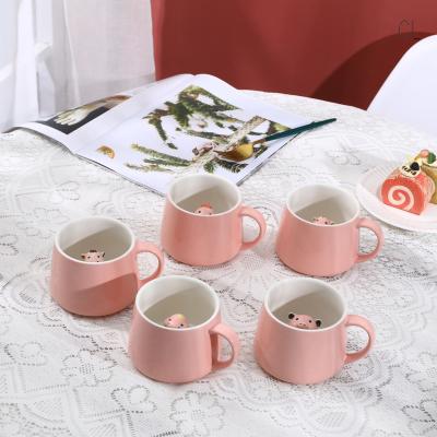 China Ceramic Variety Of Viable Cute 3D Mugs Three-Dimensional Creative Animal Cups Drinkware Pink Cup for sale