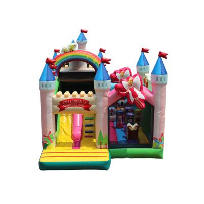 China Inflatable Playground AOQI Flower Princess Fairy Palace Inflatable Combo With Slide for sale