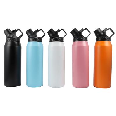 China Custom Sports Logo Vacuum Insulated Double Wall Wide Mouth Stainless Steel Water Bottle With Straw Lid for sale