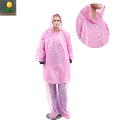 China 100% Waterproof Pink Color PE Disposable Adult Disposable Raincoat And Pants for sale