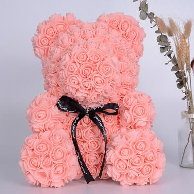 China Valentine's Day gift high quality pink bear small than size rose bear rose flower teddy bear with hear for sale