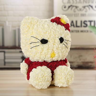 China Valentine's Day Gift Low Price Toy Kitty Cat Rose Foam Flower Rose Hello Kitty Bear for valentine for sale