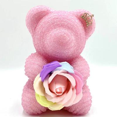 China Hot Celebration Style Birthday Gift Rose Bear Soap Flower Teddy Bear Diamond Bear Christmas Gift for sale