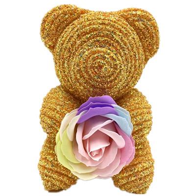 China Resin drill +soap flower factory wholesale foam rose teddy bear valentine christmas gift crystal diamond bear for sale