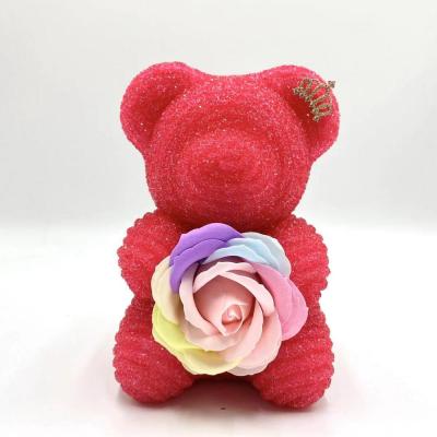 China Wholesale hot sale valentine's day christmas gift 25cm drill flower+resin soap rose bear diamond bear for sale