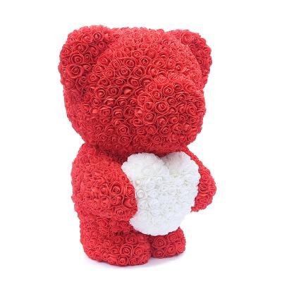 China Foam flower Yiwu factory high quality artificial foam bear rose teddy rose bear 40cm for valentine for sale