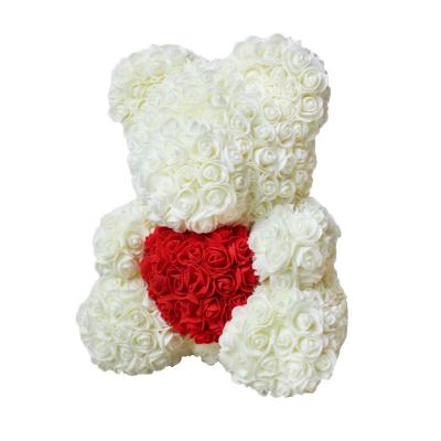 China Foam Flower Best Selling PE Handcrafted Rose Bear Christmas Rose Bear With Gift Box for sale