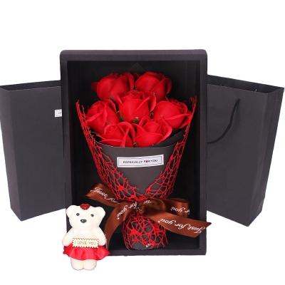 China 2022 Amazon Simulation 7 Hand Made Border Roses Flower Practical Rose Soap Bouquet Gift Box Valentine's Day Gift Birthday Gift for sale