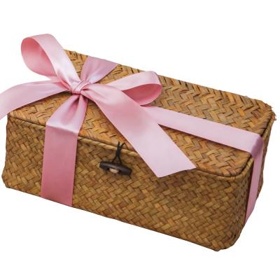 China Wholesale Hot Sale Viable Bamboo Rattan Christmas Valentines Gift Basket Storage Box For Organizing Natural for sale