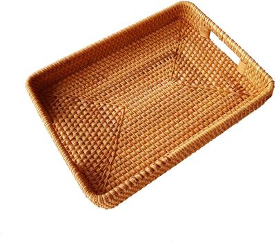 China Sustainable Handcrafted Rattan Weave Wedding Decoration Storage Desk Handmade Serving Tray for sale