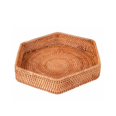 China Wicker Serving Coffee Table Tray Tea Flower Drinks Snack Round Handwoven Basket Viable Bread Home Decor for sale