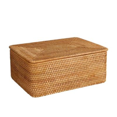 China Sustainable Pure Natural Rattan Basket Storage Basket Household Rectangular Woven Dirty Laundry Hamper for sale