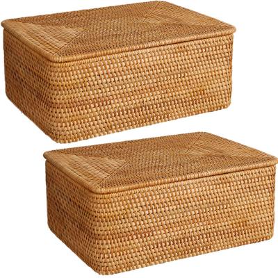 China Viable Natural Handwork Rattan Storage Basket Large Capacity Rectangular Handmade Basket for sale