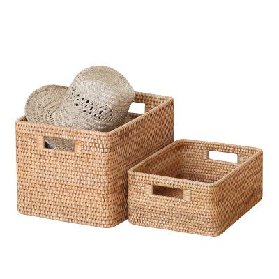 China Viable Hot Selling Amazon Rattan Organizer Box Home Company Office Storage Basket Handmade Storage Basket for sale