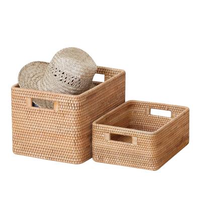 China Sturdy Handmade Decorative Woven Basket Home Decorative Storage Multifunctional Rattan Rectangle Basket for sale