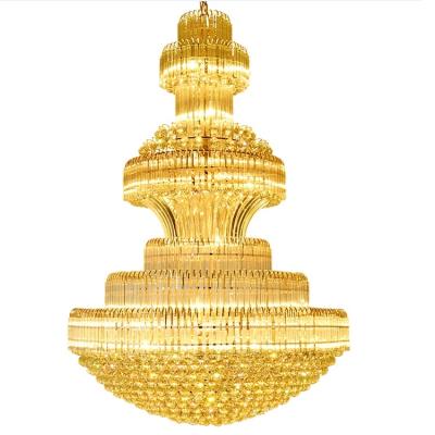 China New Modern Arabic Church Lighting Golden Crystal Chandelier Tall Ceiling for sale