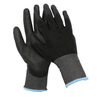 China Abrasion Resistance 13 Gauge Polyester Liner Cut PU Coated Black Safety Work Gloves For Industry for sale