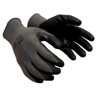 China Puncture And Tear Resistance 15G Polyester Shell Black Nitrile Gray Palm Coated Work Gloves for sale