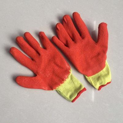 China Breathable Orange Latex Coated Cotton Yellow Liner Work Gloves for sale