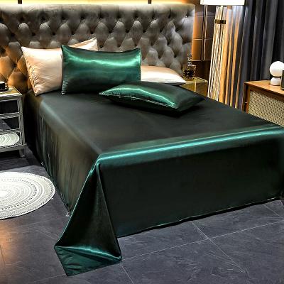 China Wholesale Anti-static Dark Green Silk Luxury Design Bedding Set Non - Irritating Sheet Set Silk Sheet Set for sale