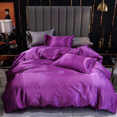 China Nordic Anti-Static Satin Silk Like Bedding Amazon Smooth Comforter Cover Pillow Case Wholesale Three Piece Bed Set Sheet Set Solid for sale