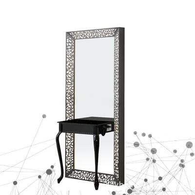 China Modern Stainless Steel Hollow Frame Lighted Mirror Hairdressing Barber Shop Led Mirror Salon Professional Simple Side Mirror for sale